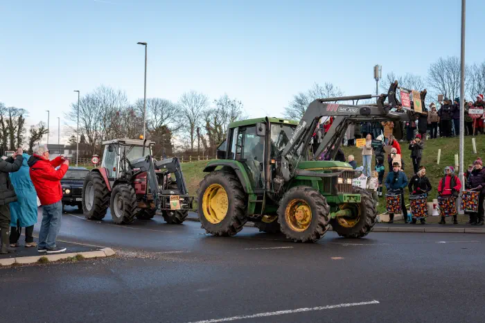 Tractors entering the roundabout