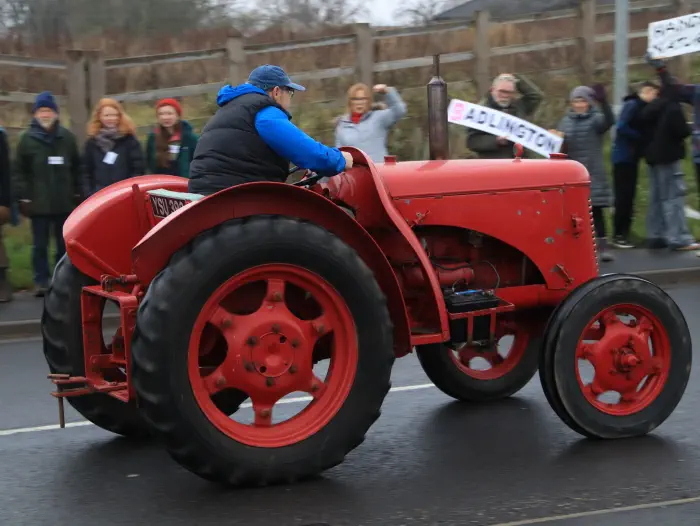 Red tractor on roundabout at Adlington New Town protest