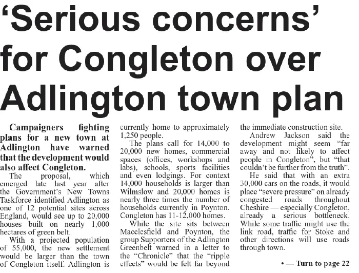 Front page of the Congleton Chronicle