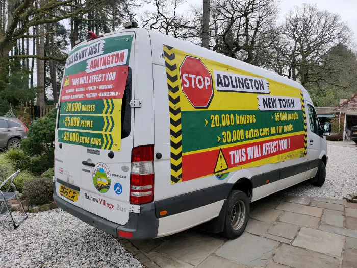 Campaign bus ready to go spread the wood to Stop Adlington New Town