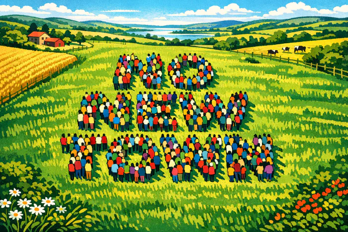 Illustration of a people poster spelling No New Town