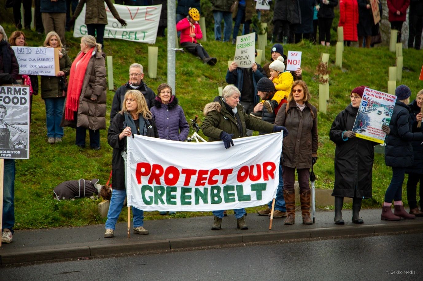 Protesters holding Protect our Greenbelt banner