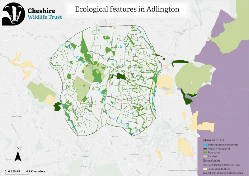 Map of ecological features in Adlington