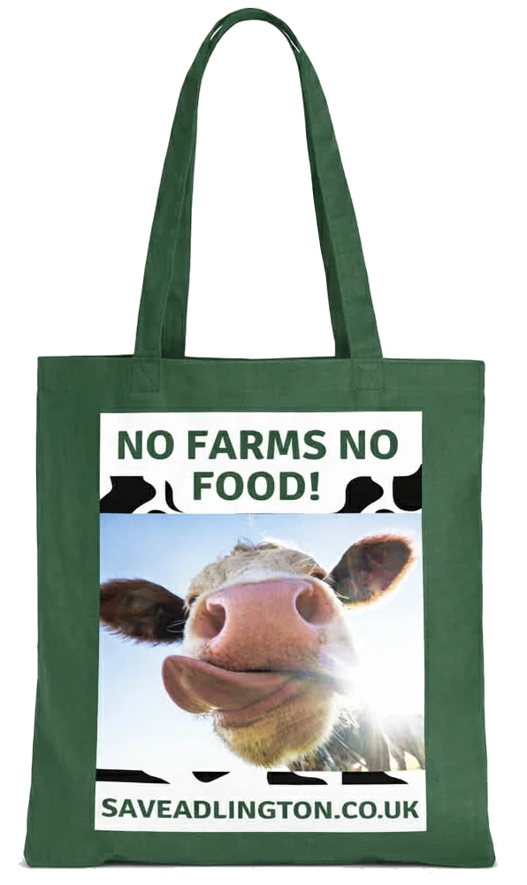 Green Bag featuring Cow. Caption No Farms No Food
