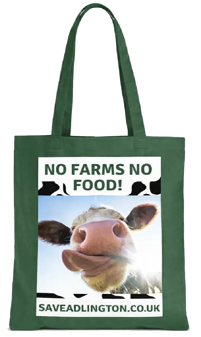 Green Bag featuring Cow. Caption No Farms No Food