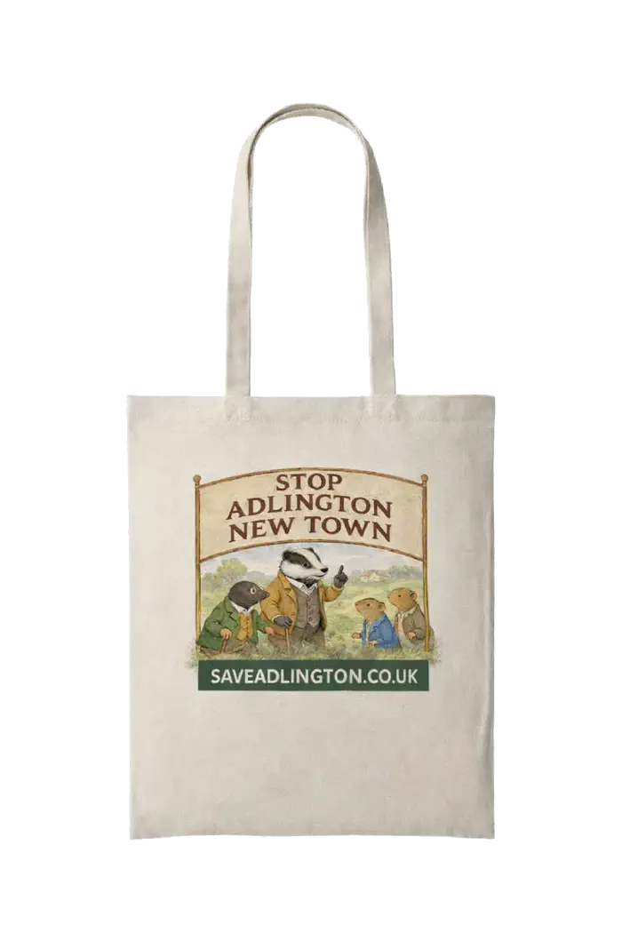 Cream bag. Caption Stop Adlington New Town. Featuring characters from Wind in the Willows