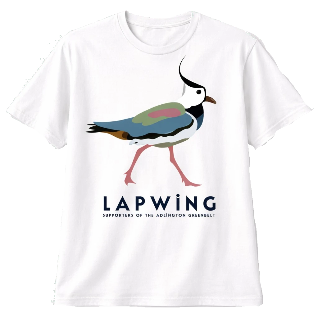 T-Shirt featuring Lapwing. Caption Supporters of the Adlington Greenbelt