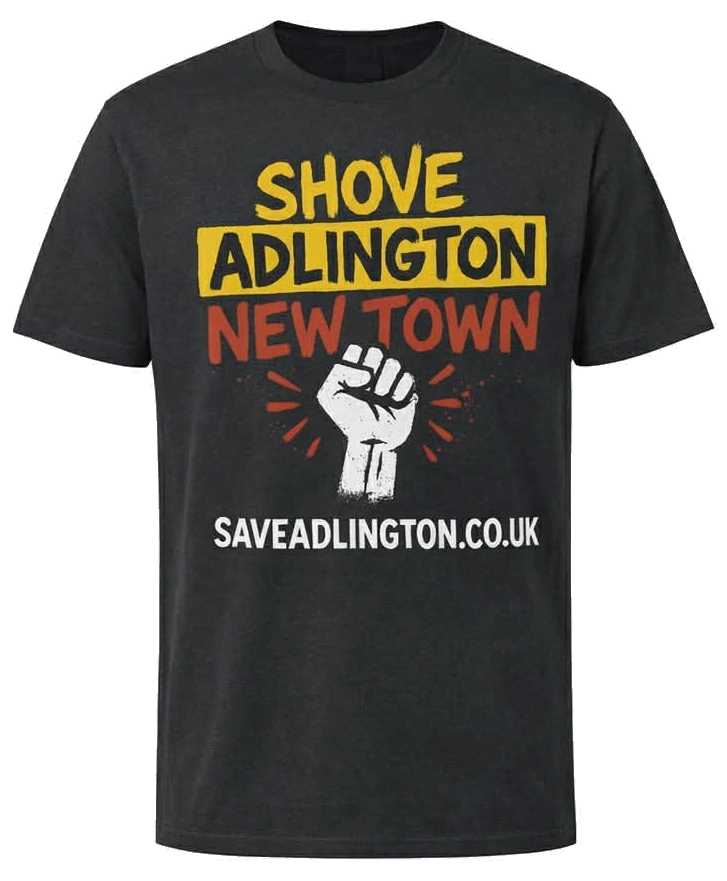 Black T-Shirt caption Shove Adlington New Town